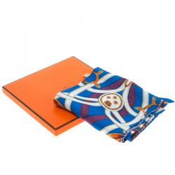 Pre Owned Hermes Blue Printed Silk Caval Cadour a Cheval Scarf
