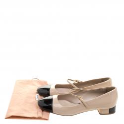 Pre Owned Miu Miu Two Tone Patent Mary Jane Cap Toe Flats Size 36