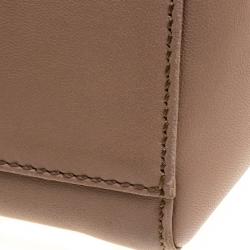 Pre Owned Fendi Beige Leather Mini Peekaboo Top Handle Bag