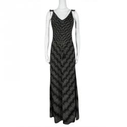 Pre Owned Missoni Multicolor Lurex Knit Chevron Pattern Sleeveless Maxi Dress M