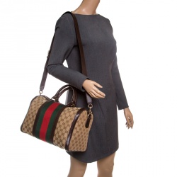 Pre Owned Gucci Brown/Beige GG Canvas Medium Vintage Web Boston Bag