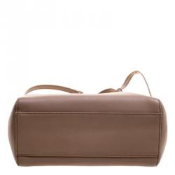 Pre Owned Fendi Beige Leather Mini Peekaboo Top Handle Bag