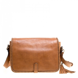 Pre Owned Gucci Tan Leather Medium Marrakech Flap Messenger Bag