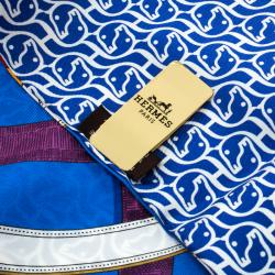 Pre Owned Hermes Blue Printed Silk Caval Cadour a Cheval Scarf