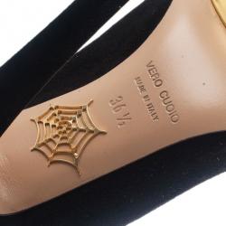 Pre Owned Charlotte Olympia Black Suede Dolly Platform Slingback Sandals Size 36.5