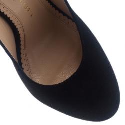 Pre Owned Charlotte Olympia Black Suede Dolly Platform Slingback Sandals Size 36.5