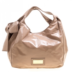 Pre Owned Valentino Beige Patent Leather Nuage Bow Tote