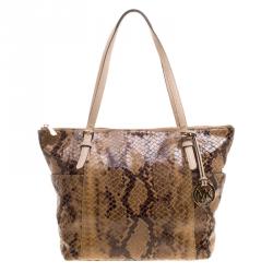 Michael Kors New And Used Lc Michael Kors Brown Python Embossed Leather Top Zip Jet Set Tote
