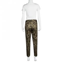 Pre Owned Paul and Joe Black and Gold Floral Brocade Straight Fit Pants L