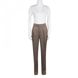 Pre Owned Gucci Brown High Waist Silk Pants S