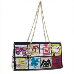 Pre Owned Chanel Multicolor Crochet Tweed "Lucky Charms" Patchwork Pochette