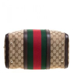 Pre Owned Gucci Brown/Beige GG Canvas Medium Vintage Web Boston Bag