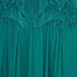 Pre Owned Tadashi Shoji Zardozi Embroidered Green Empire Waist Gathered Gown M