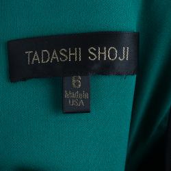 Pre Owned Tadashi Shoji Zardozi Embroidered Green Empire Waist Gathered Gown M