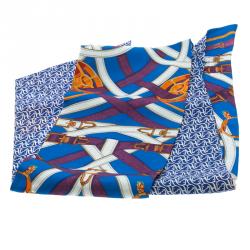 Pre Owned Hermes Blue Printed Silk Caval Cadour a Cheval Scarf