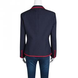 Gucci Navy Blue Dotted Contrast Trim Detail Blazer M