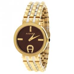 Pre Owned Aigner Brown Gold Tone Stainless Steel Prato A13212 Women's Wristwatch 32 mm