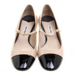 Pre Owned Miu Miu Two Tone Patent Mary Jane Cap Toe Flats Size 36