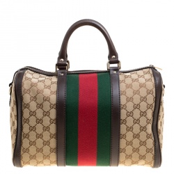 Pre Owned Gucci Brown/Beige GG Canvas Medium Vintage Web Boston Bag