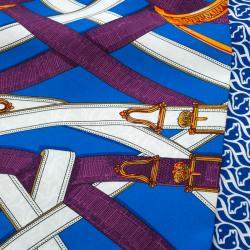 Pre Owned Hermes Blue Printed Silk Caval Cadour a Cheval Scarf