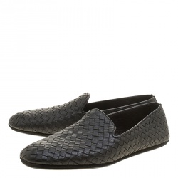 مملوكة مسبقًا Bottega Veneta Black Intrecciato Leather Loafers Size 44