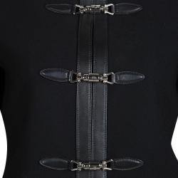 Pre Owned Gucci Black Leather Trim Piston Clasp Detail Jacket S