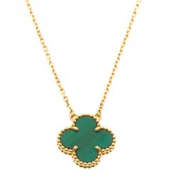 مملوكة مسبقًا Van Cleef & Arpels Vintage Alhambra Malachite Yellow Gold Pendant Necklace