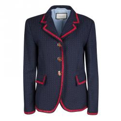 Gucci Navy Blue Dotted Contrast Trim Detail Blazer M