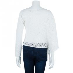 Pre Owned Chanel White Eyelet Knit Top M
