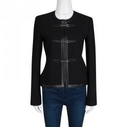 Pre Owned Gucci Black Leather Trim Piston Clasp Detail Jacket S