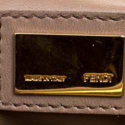 Pre Owned Fendi Beige Leather Mini Peekaboo Top Handle Bag