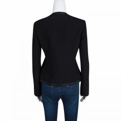 Pre Owned Gucci Black Leather Trim Piston Clasp Detail Jacket S