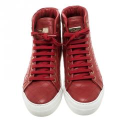 Pre Owned Philipp Plein Red Quilted Leather High Top Sneakers Size 38