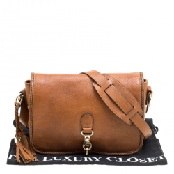 Pre Owned Gucci Tan Leather Medium Marrakech Flap Messenger Bag