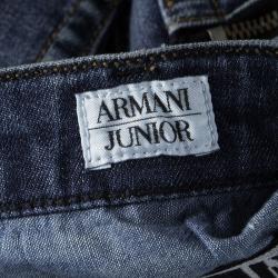 Pre Owned Armani Junior Indigo Faded Effect Elasticized Logo Waistband Detail Distressed Jeans 11 Yrs
