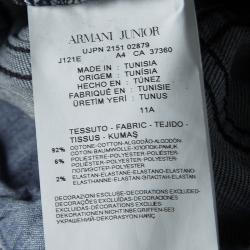 Pre Owned Armani Junior Indigo Faded Effect Elasticized Logo Waistband Detail Distressed Jeans 11 Yrs