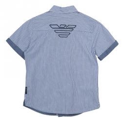 Pre Owned Armani Junior Blue and White Striped Short Sleeve Shirt 8 Yrs