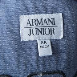 Pre Owned Armani Junior Blue and White Striped Short Sleeve Shirt 8 Yrs