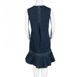Pre Owned Armani Junior Indigo Dark Wash Denim Sleeveless Ruffle Bottom Dress 12 Yrs