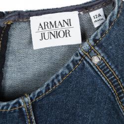 Pre Owned Armani Junior Indigo Dark Wash Denim Sleeveless Ruffle Bottom Dress 12 Yrs