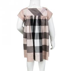 Pre Owned Burberry Children Antique Pink Checked Cotton Dress 12 Months
