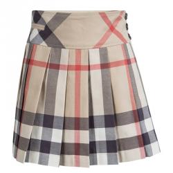 Pre Owned Burberry Children Beige Novacheck Cotton Pleated Serena Mini Skirt 12 Yrs