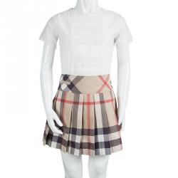 Pre Owned Burberry Children Beige Novacheck Cotton Pleated Serena Mini Skirt 12 Yrs