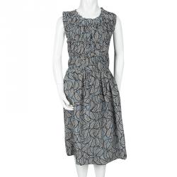 Pre Owned Burberry Children Stone Blue Leaf Printed Silk Sleeveless Dress 14 Yrs