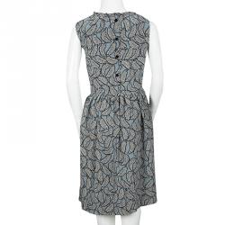 Pre Owned Burberry Children Stone Blue Leaf Printed Silk Sleeveless Dress 14 Yrs