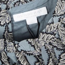 Pre Owned Burberry Children Stone Blue Leaf Printed Silk Sleeveless Dress 14 Yrs