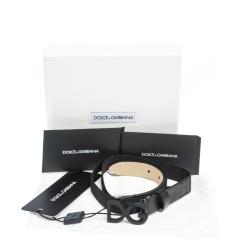 Pre Owned Dolce & Gabbana Black Leather and Stretchy Jersey Logo Buckle Belt M