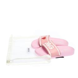 Pre Owned Dolce & Gabbana Pink Leather/Rubber I LOVE D&G Flat Slides Size IT 34 (Kids)