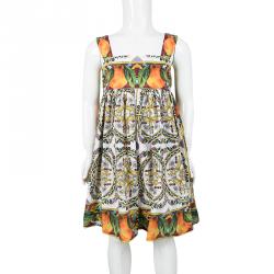 Pre Owned Dolce and Gabbana Multicolor Majolica and Orange Print Cotton Dress 5 Yrs