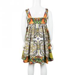 Pre Owned Dolce and Gabbana Multicolor Majolica and Orange Print Cotton Dress 5 Yrs